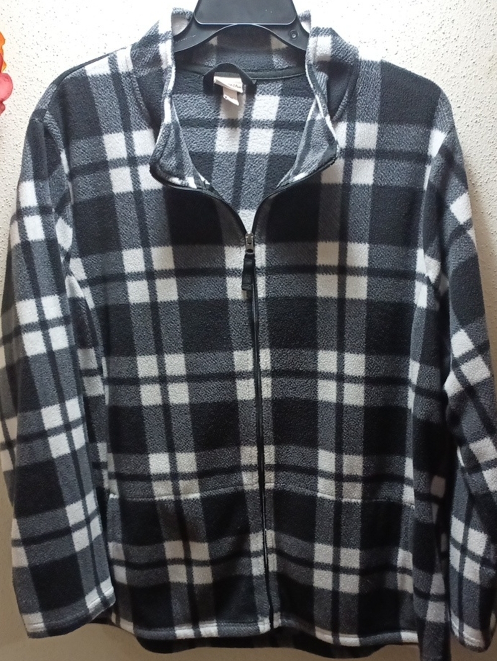 Merona unisex black and white checkered fleece zip up jacket size 3X